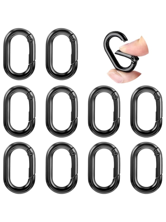 10pcs Carabiner Steel Oval Carabiner Clips,Small Spring Carabeaner Hooks For Paracord Lanyard Keychain,Car Key Rings Hook,Dog Tag Clips,Purse Keychain Replacement,Bag Decoration Ring,L 38mm,Black