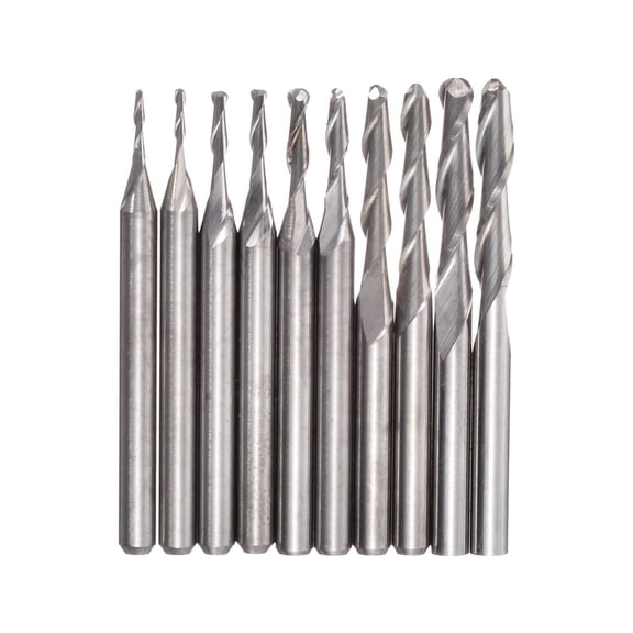 10pcs Carbide Ball Nose End Mill Set 1 1.5 2.0 2.5 3.175mm 2 Flutes Wood Cutter Carbide Bits CNC Engraving Router Bits