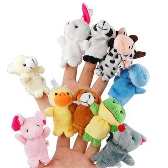 10pcs Cartoon Animal Finger Puppets Soft Velvet Dolls Props Toys (Random Pattern)
