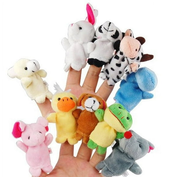 10pcs Cartoon Animal Finger Puppets Soft Velvet Dolls Props Toys (Random Pattern)