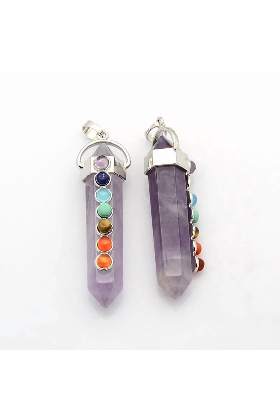 10pcs Jewelry Brass Double Terminated Pointed Big Pendants Amethyst 58x17x16mm Hole: 7x6mm