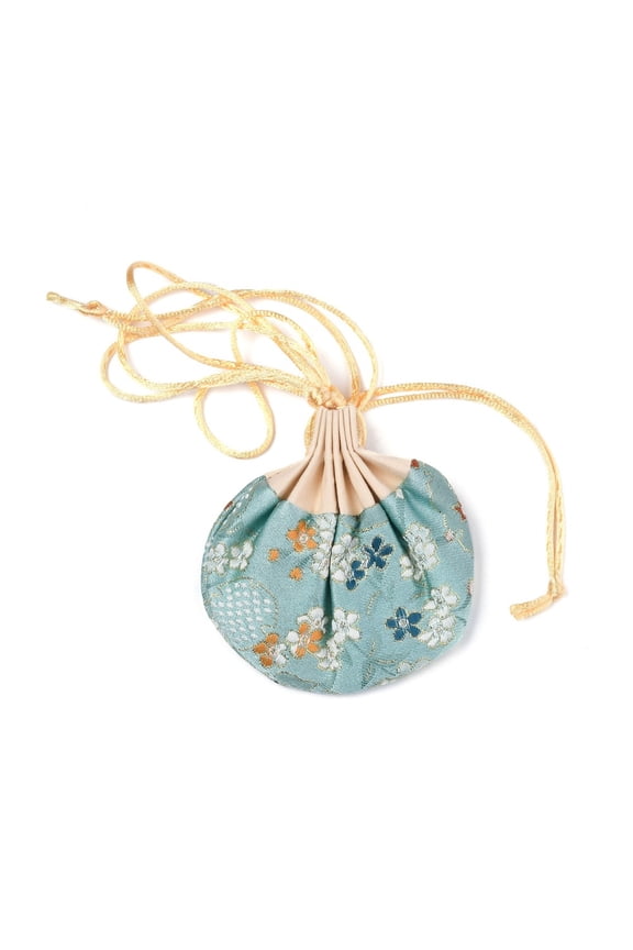 10pcs Chinese Brocade Sachet Coin Purses Drawstring Floral Embroidered Jewelry bag Gift Pouches for Women Aquamarine 9.2x12cm
