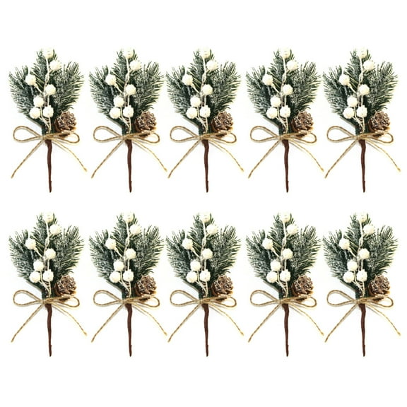 10pcs Christmas Artificial Pine Branch Berry Holly Flower Bouquet Pick Xmas 10pcs Bouquet Pick Christmas Artificial Pine Branch Berry Holly Flower Xmas Decor Ornament  White
