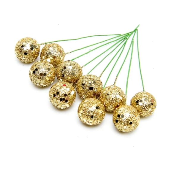 10pcs Christmas Ball Ornament Glitter Powder Christmas Simulation Fruit Berries Sequin Glitter Ball Decorative Xmas Ball