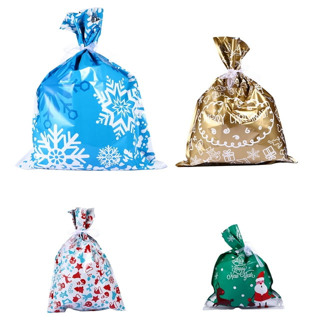 10pcs Christmas Candy Bag Treat Bags Candy Goodies Plastic Drawstring