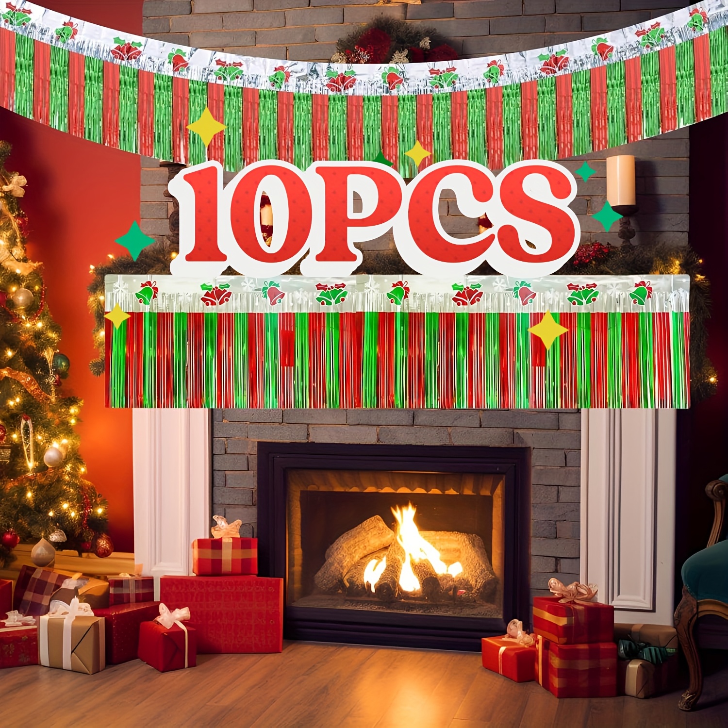 10pcs Christmas Decorations, Total 118inch Tinsel Foil Fringe Garland ...
