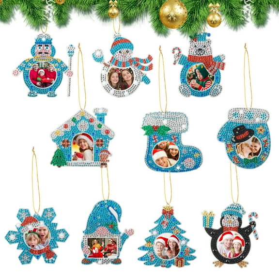 10pcs Christmas Diamond Painting Kit with Blue Snowflake DIY 5D Glitter Frame Ornaments Suitable for Christmas trees, home dcor and party decorations Gift