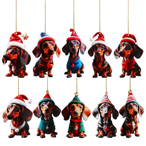 10pcs Christmas Hanging Pendants Dachshund Figurines Christmas Tree Home Decorations