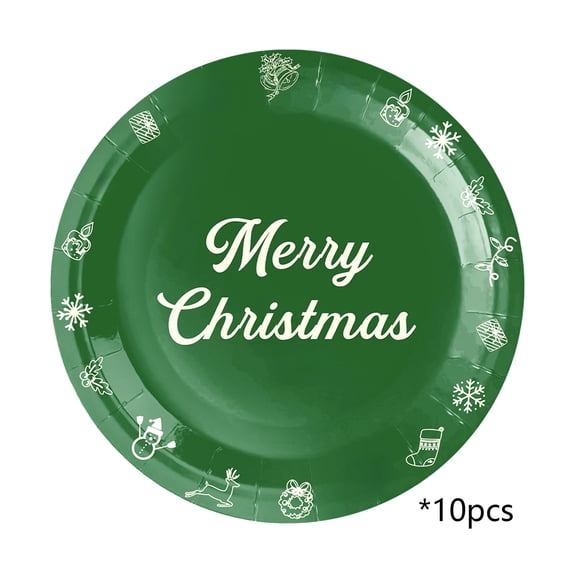 10pcs Christmas Paper Plates Disposable Merry Christmas Dinner Round Plates for Xmas Holiday Party Table Decor Decorative Paper Plates for Christmas Decorations Xmas Dinner Plates Party Supplies