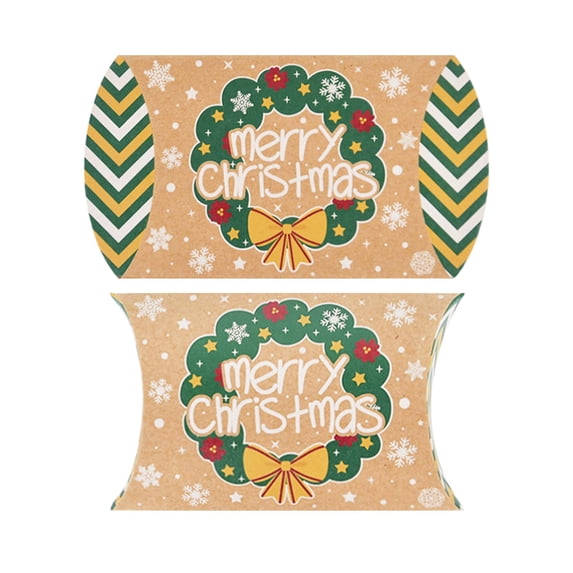 10pcs Christmas Pillow Shape Candy Box Kraft Paper Xmas Cookie Gifts Packaging Boxes 2024 Merry Christmas Party New Year Decor (A07,14x16cm)