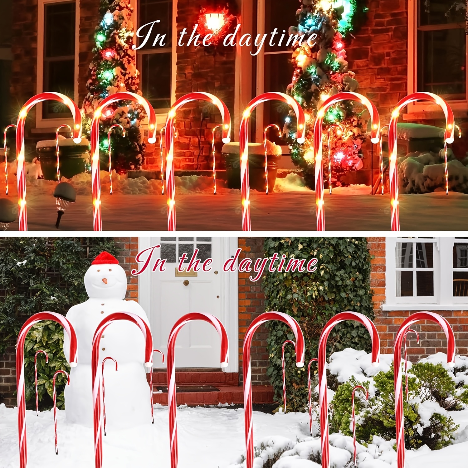 10pcs Christmas Solar Candy Cane Lights Outdoor Pathway Walkway Light ...