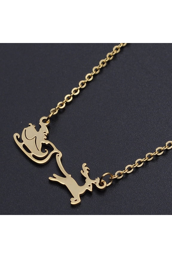 10pcs Christmas Theme 201 Stainless Steel Pendant Necklaces with Cable Chains and Lobster Claw Clasps Santa Claus with Sleigh Car Golden 17.32 inch(44cm) 2mm