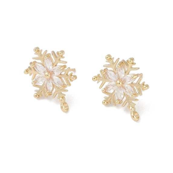 10pcs Christmas Theme Brass Micro Pave Cubic Zirconia Stud Earring Findings with Silver Pins Snowflake Golden 20x15mm Hole: 1.8mm Pin: 0.8mm
