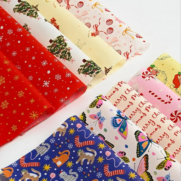 10pcs Christmas Tree Bowknot Print Tissue Paper New Year Gift Box Filling Flowers Wrapping Papers Festival Craft Packaging Paper