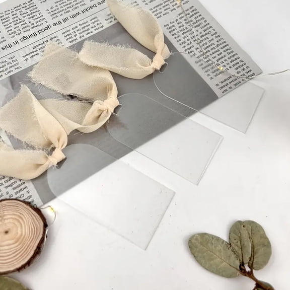 10pcs Clear Acrylic Table Signs with Rope - Decorative Wedding Name Tags, Luggage Labels, Gift Price Markers, Reserved Hole for Place Cards