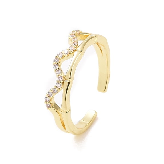 10pcs Clear Cubic Zirconia Wave Open Cuff Ring Brass Jewelry for Women golden Size 7 1/4(17.5mm)