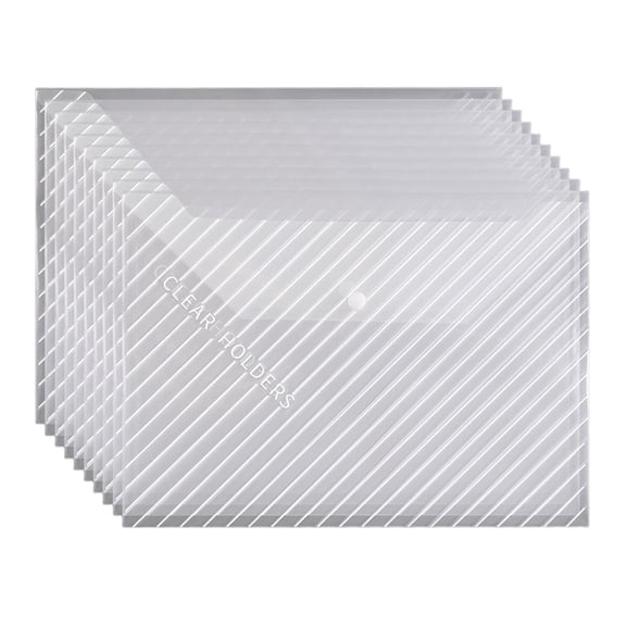 10pcs Clear Envelope File Folders, A4 Size Plastic Document Envelopes with Snap Closure, Transparent Folder for Office Home Work Classroom Use