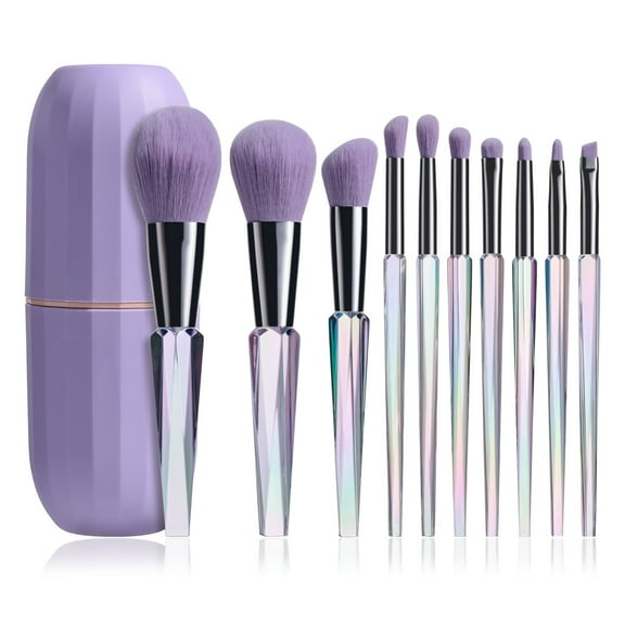 10pcs Clear Makeup Brushes Set With Purple Pvc Barrel Colorful Brush Handle Diamond Crystal Makeup Brushes