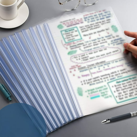10pcs Clear Report Covers with Sliding Bar, Project Folders for A4 Size Paper, Student Transparent Exam Paper Folder Multiple Color Options Insert Rod Folder, Resume Binder for School Business