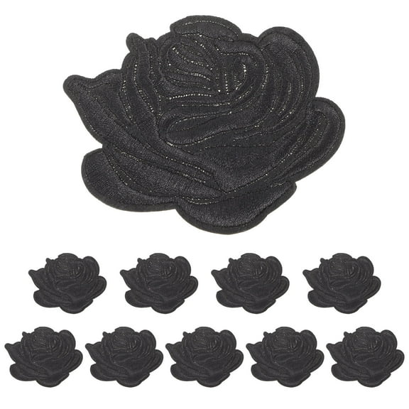 OUNONA Rose Flower Patches Black Polyester Twill for Home Use 10Pcs