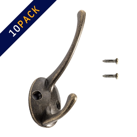 10pcs Coat Hook,Wall Mounted Metal Dual Coat Hooks ,Heavy Duty Lengthen Double Hooks with Fixing Screws