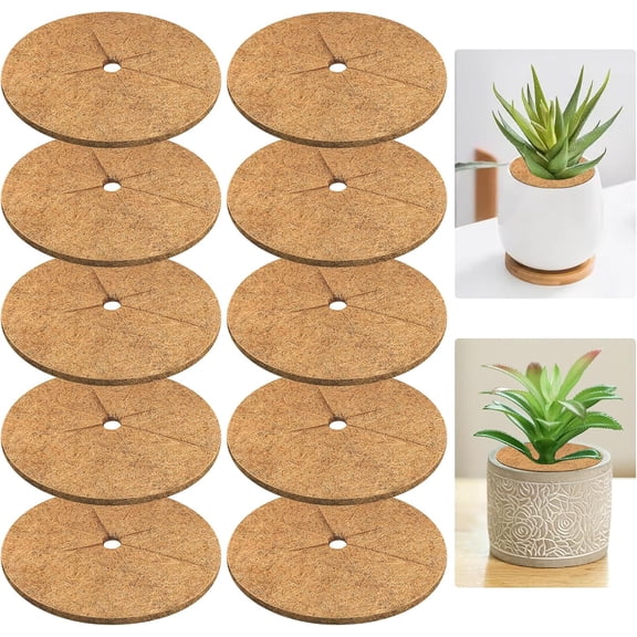 10pcs Coconut Fiber Mulch Ring Tree Plant Protector Mat, 6 Inch Natural Coco Coir Tree Mulch Ring Plant Pot Soil Cover, Tree Rings Disc Plant Cover for Indoor Outdoor Plants, Landscaping