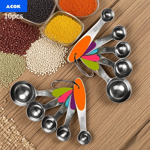 A 10pcs Collection of Stainless Steel Measuring Spoons And Cups, Ideal for Baking And Cooking, Sturdy And Dishwasher Safe, Perfect for Both Dry And Liquid Ingredients, Available in Various Colors