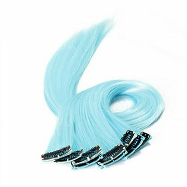 10pcs Colored Highlight Synthetic Clip on in Hair Extensions (Wathet)