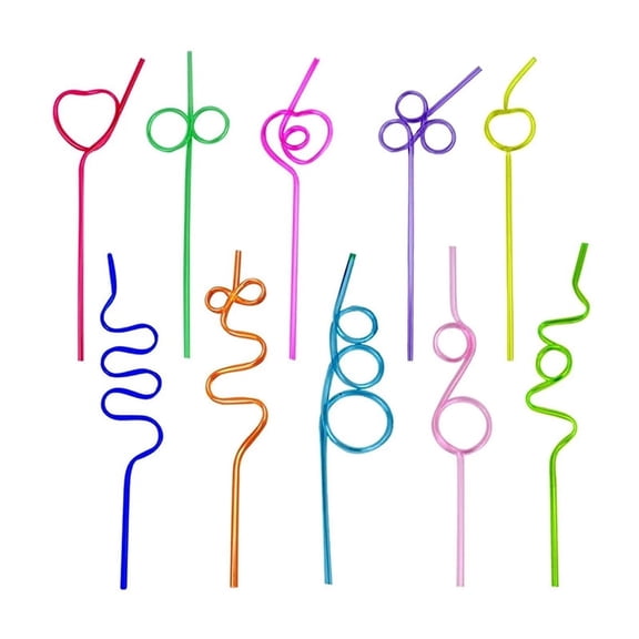 10pcs Colorful Curved Straw PET Shaped Straw Crazy Curly Plastic For Part.qhSWL