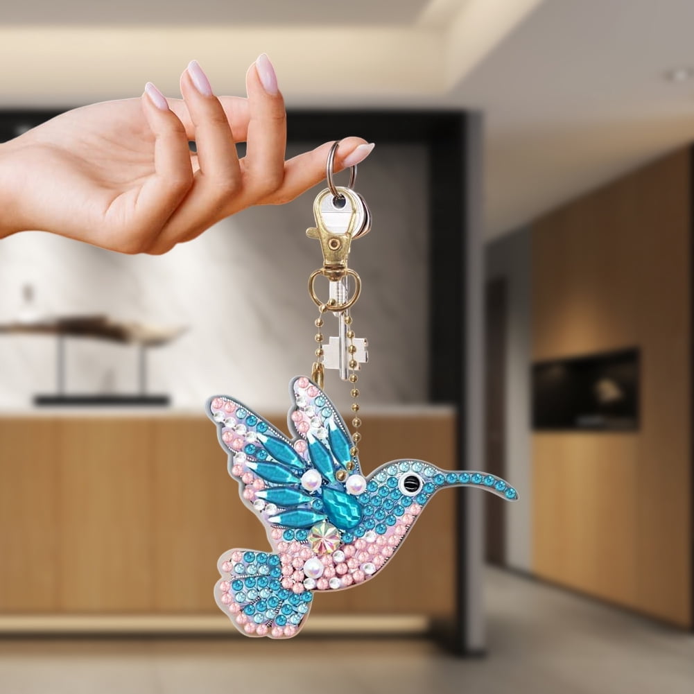 10pcs Colorful  Keychain Kits Double Sided Diamond Art Key Ring Set Backpack Shoulder Bag Accessories