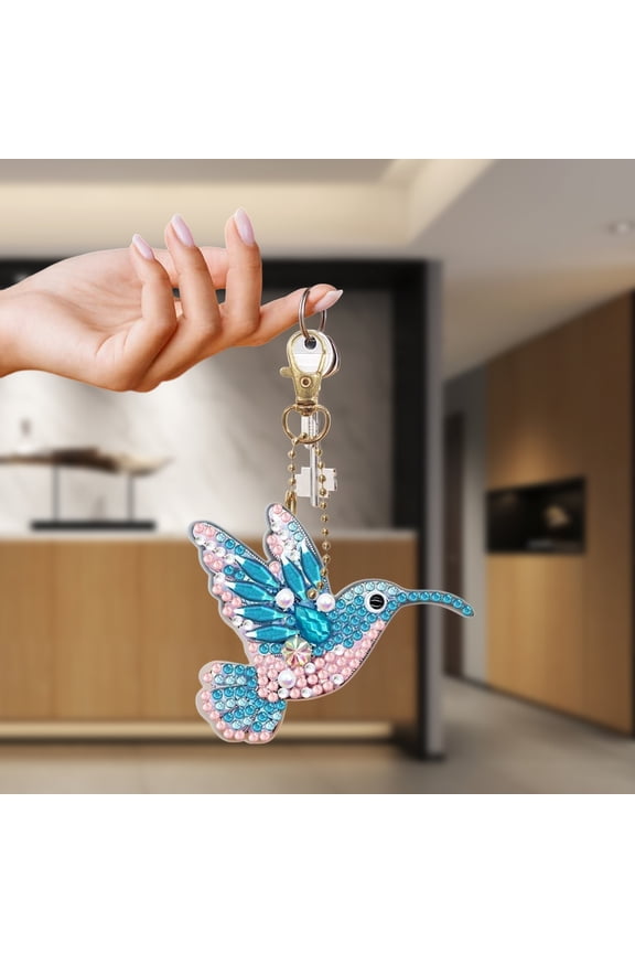 10pcs Colorful Keychain Kits Double Sided Diamond Art Key Ring Set Backpack Shoulder Bag Accessories