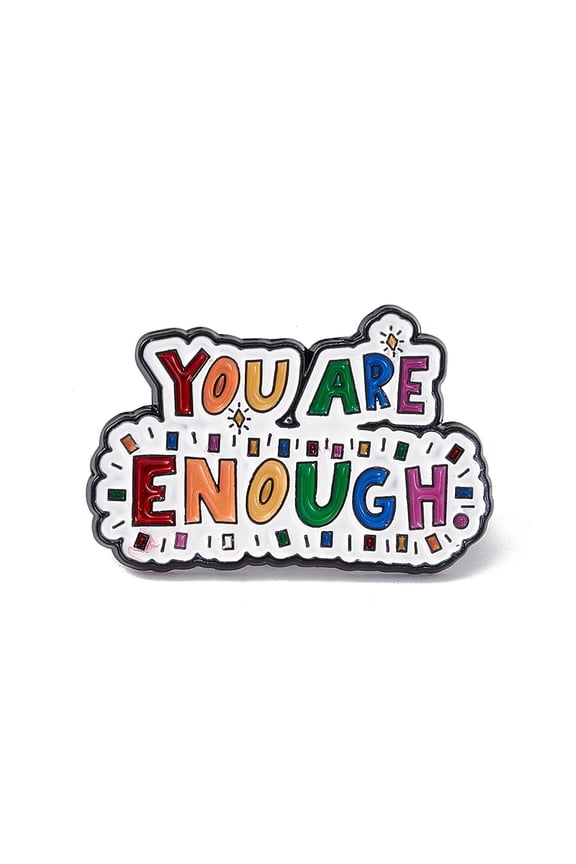 10pcs Colorful Word You Are Enough Enamel Pin Electrophoresis Black Alloy Inspirational Brooch for Backpack Clothes Word 20x30.5x1.5mm Pin: 1.2mm