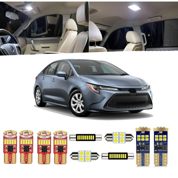 10pcs For Corolla Interior LED Lights Kit for Toyota Corolla 2014 2015 2016 2017 2018 2019 2020 2021 LED Map Dome Light + License Plate Lights and Install Tool