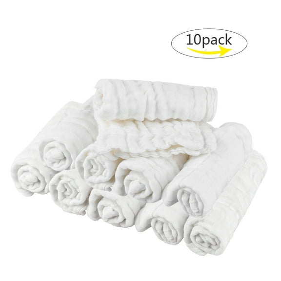 10pcs Cotton Baby Towels Soft Newborn Baby Face Towels Natural Baby Muslin Washcloths for Sensitive Skin, White