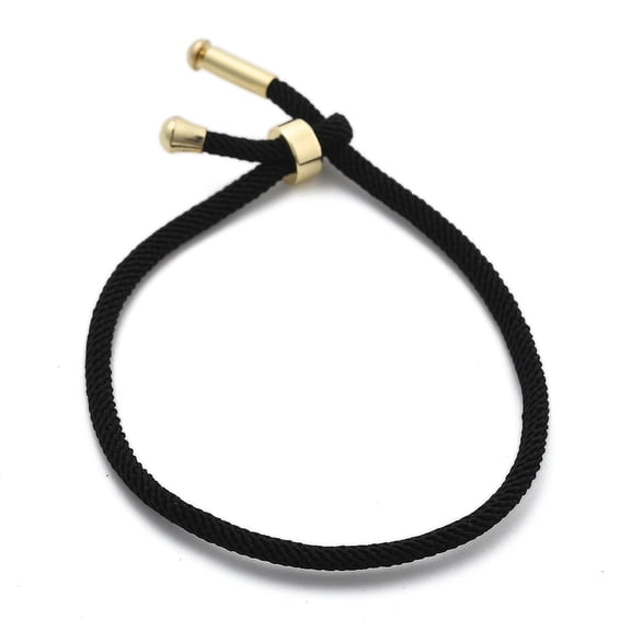 10pcs Cotton Cord Bracelets with Brass Finding Long-Lasting Plated Real 24K golden Plated Black 8-1/2 inch(21.5cm)~9 inch(23cm)