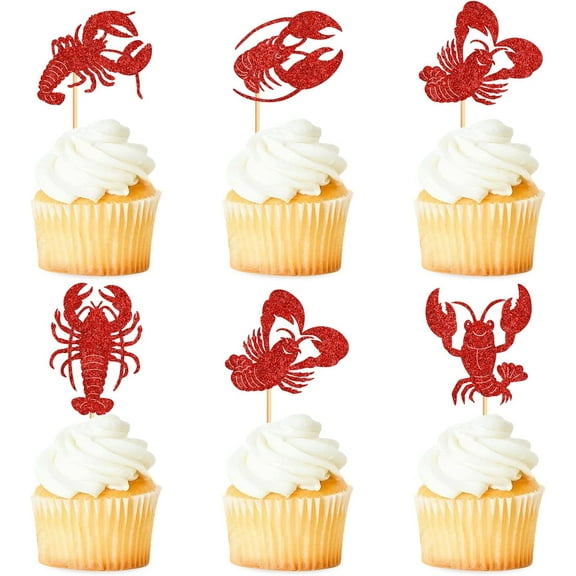 10pcs Crawfish Cupcake Toppers Red Lobster Cupcake Picks Sea Animal Theme Baby Shower Kids Boy Girl Birthday Party Cake Decorations Supplies