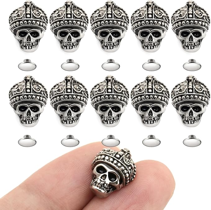 Skull Metal Shank Buttons – Vintage Black, 25mm, Zamak, 10-Pack For Crafts, Jackets, DIY