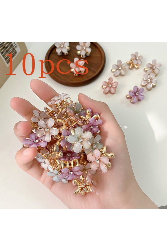 10pcs Crystal Flower Hair Clip Rhinestone Alloy Hair Clip Suitable For Sweet Summer Side Clip Hairstyle Accessories For Girls