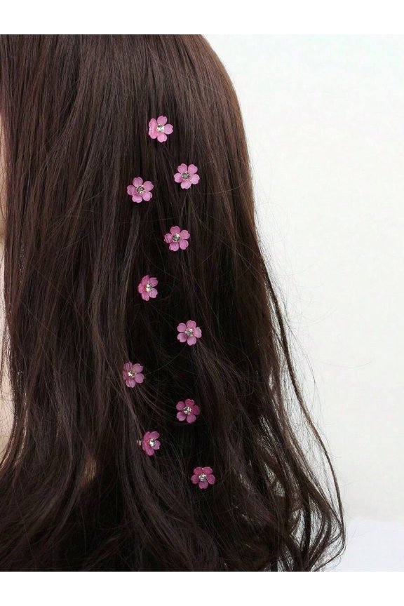 10pcs Crystal Flower Hair Clips Summer Beach Braid Hair Accessories for Women Claw Clips Hair Claws Hair Barrettes Hot Pink