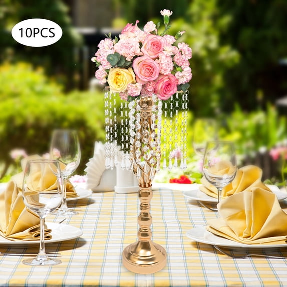 10pcs Crystal Flower Stand Wedding Centerpieces for Tables Gold Plated Stand