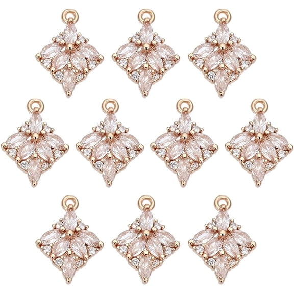 10pcs Cubic Zirconia Rhombus Charms Leaf Rhombus Sparkling Charm Brass Cubic Zirconia Pendant Charms