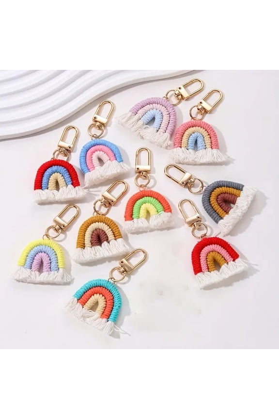 10pcs Cute Handmade Woven Rainbow Keychain for Women Girls Bag Key Ring Pendant Jewelry Accessories