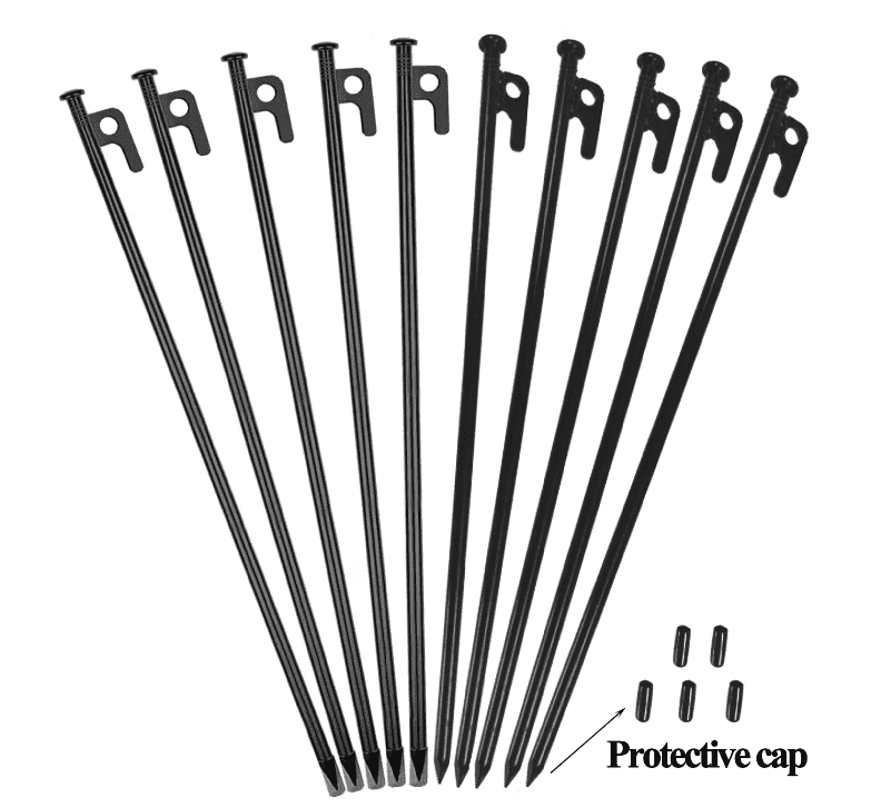 (10pcs) DANCHEL Outdoor 16-inch Extended Steel Tent Stakes, 0.24in/6mm Diameter Thick Rust-proof Steel Tent Pegs Suitable for Tents, Beach Awnings, etc.