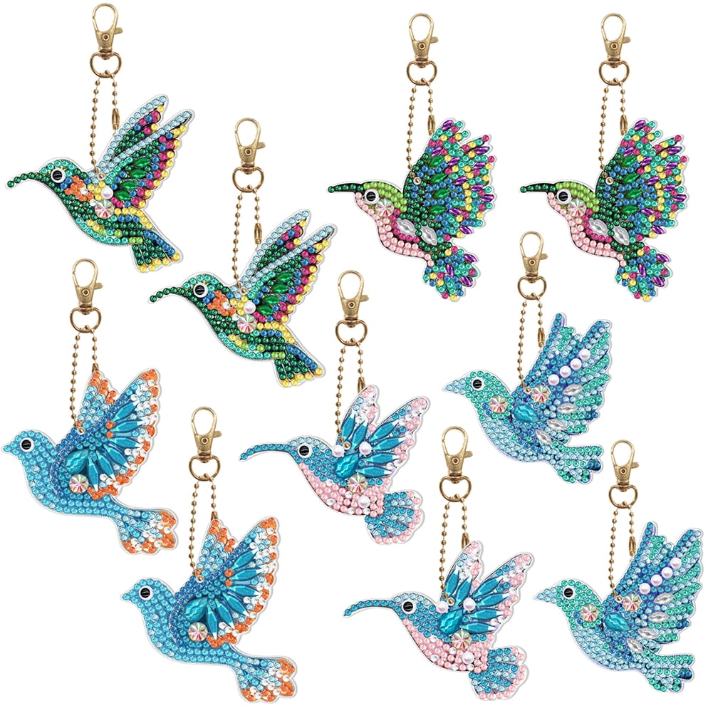 10pcs DIY 5D Colorful Hummingbird Diamond Painting Keychain Kits,Art Keychain Full Diamond Painting Ornaments Summer DIY Diamond Key Chains for Adults Kids Purse Backpack Handbag Decor