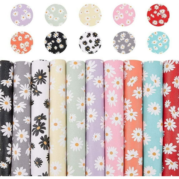 10pcs Daisy Faux Leather Sheets Daisy Flower Printed Synthetic Leather Sheet(8" X12") Self-Adhesive Back for Making Earring Jewelry Bag Phone Cover Hair Accessories DIY Craft