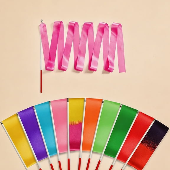 10pcs Dance Ribbons, Rainbow Gymnastics Ribbon Wands, Twirling Streamers on Stick for Artistic Dancing, Carnival & Birthday Party Favors, Holiday Gifts, Outdoor Games