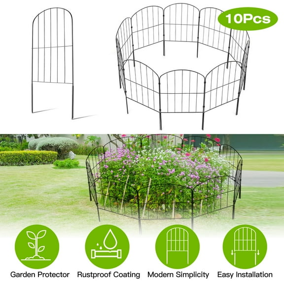 10pcs Decorative Garden Fence Rustproof Iron Wire Border Animal Barrier Arched Decor Landscape Black