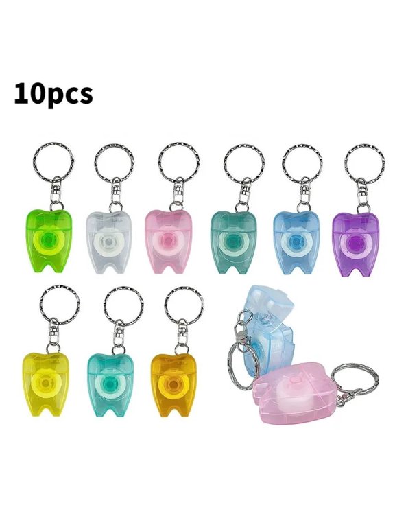10pcs Dental Floss with Key Chain Teeth Cleaning Oral Care Tools Portable Tooth Shape Keychain Flosser Picks Toothpicks Hot