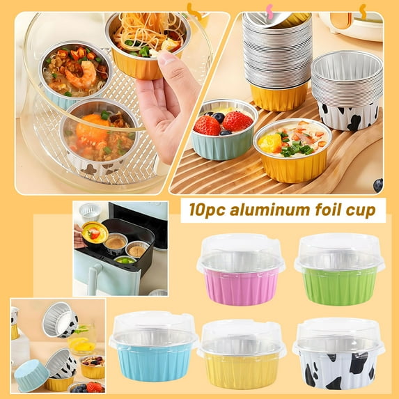 10pcs Disposable Aluminum Foil Baking Pans With Lids, Baking Cups for Making Personal Portions, Gifts, Bread, etc.