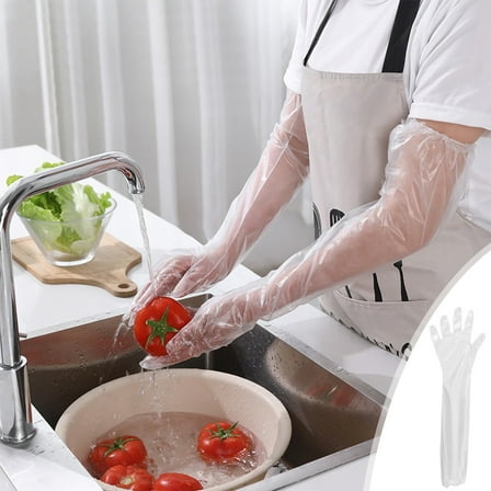 10pcs Disposable Long Arm Gloves with Elastic Cuff 23.6inch Household Cleaning Gloves Thick Kitchen Dishwashing Gloves Food Handling Gloves Vegetable Washing Gloves